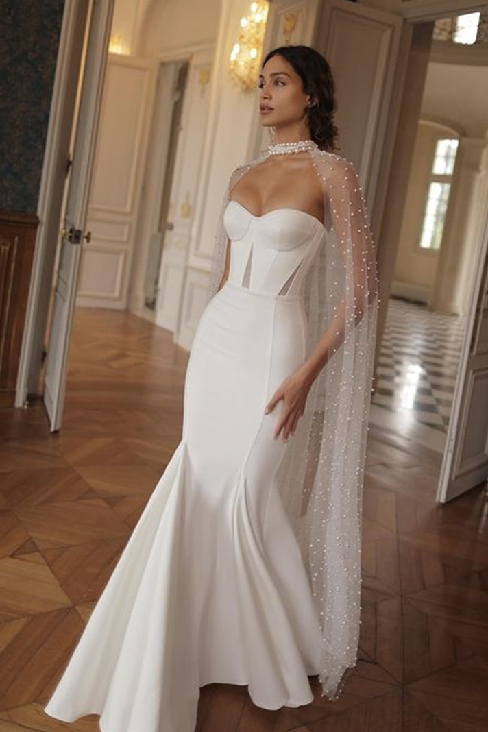Mermaid Wedding Dresses With Long Beaded Sequined Cape Mermaid Wedding Dresses With Long Beaded Sequined Cape