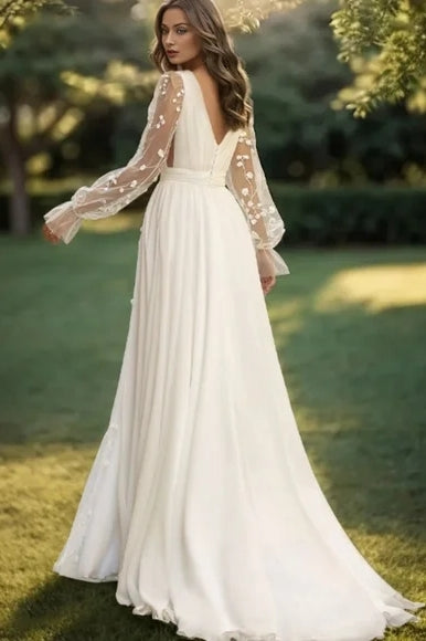 Bohemian Wedding Dress A Line Full Sleeves TANYA BRIDAL Bohemian Wedding Dress A Line Full Sleeves TANYA BRIDAL
