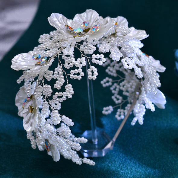 HP675  Bride Luxury Accessories White Resin Leaves Colorful Rhinestone Hair Hoop