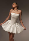 Ivory Satin A Line Short Mini Homecoming Dress Lace Up Back