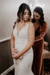 #DZ9338 V Neck Soft Lace Backless Boho Wedding Dress