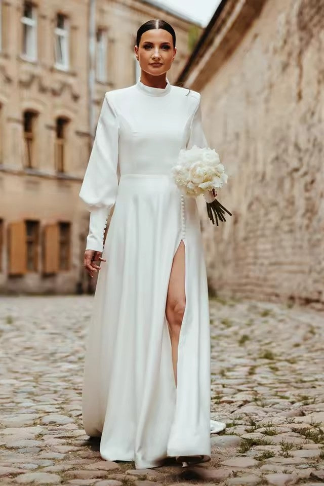 DZ9319 Long Sleeves Backless Wedding Dress With High Split TANYA BRIDAL DZ9319 Long Sleeves Backless Wedding Dress With High Split TANYA BRIDAL