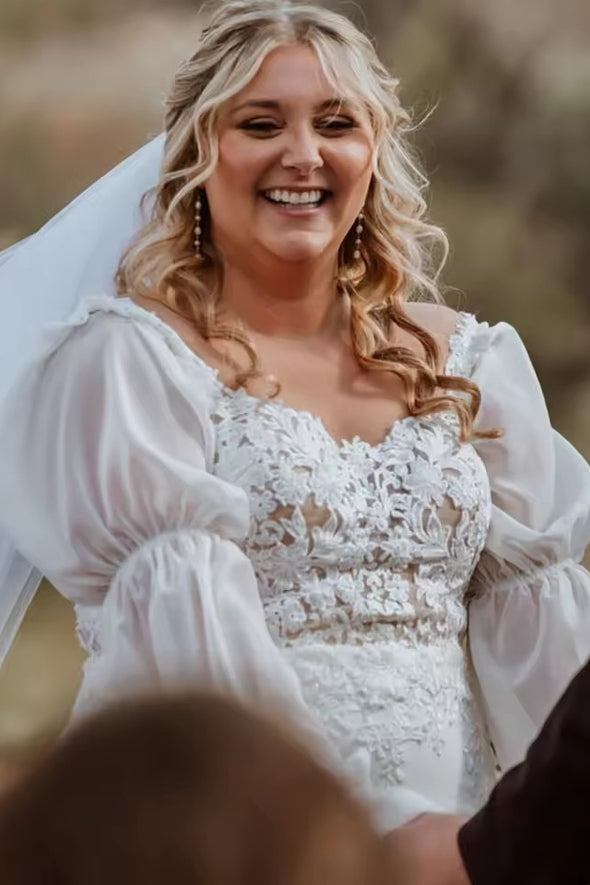 #DZ9321 Oversized Detachable Long Sleeves Wedding Dress
