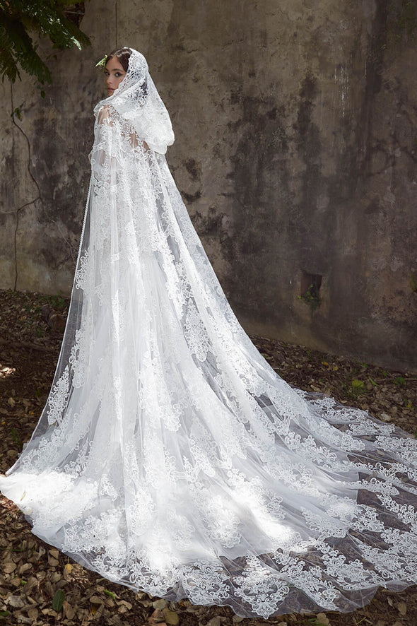 Elegant Lace Wedding Cape With Hood ZJ085