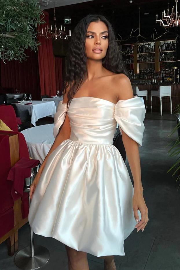 Satin Short Mini Party Dress With Cape Sleeves - Satin Short Mini Party Dress With Cape Sleeves -