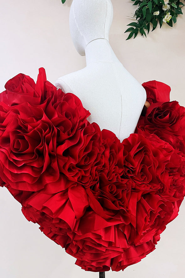 Red 3D Rose Flower Wedding Cape Luxury Bride Unique Wrap