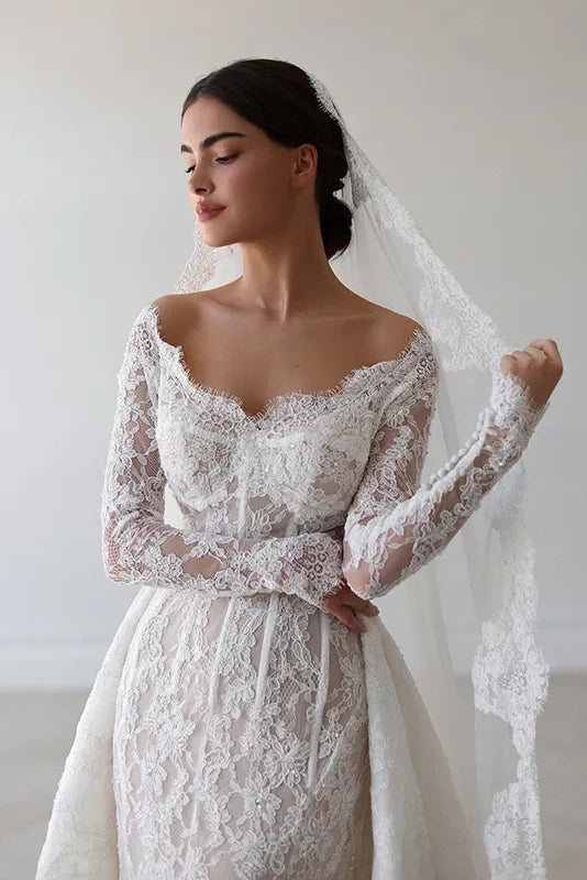 #DZ9366 Elegant Mermaid Wedding Dresses Off The Shoulder Long Sleeve