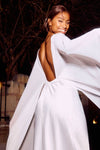 #DZ9376 Long Wedding Dress Backless With Cape Sleeves