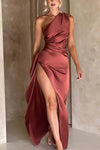 One Shoulder Side Slit Bridesmaid Dress Simple Modest Dress