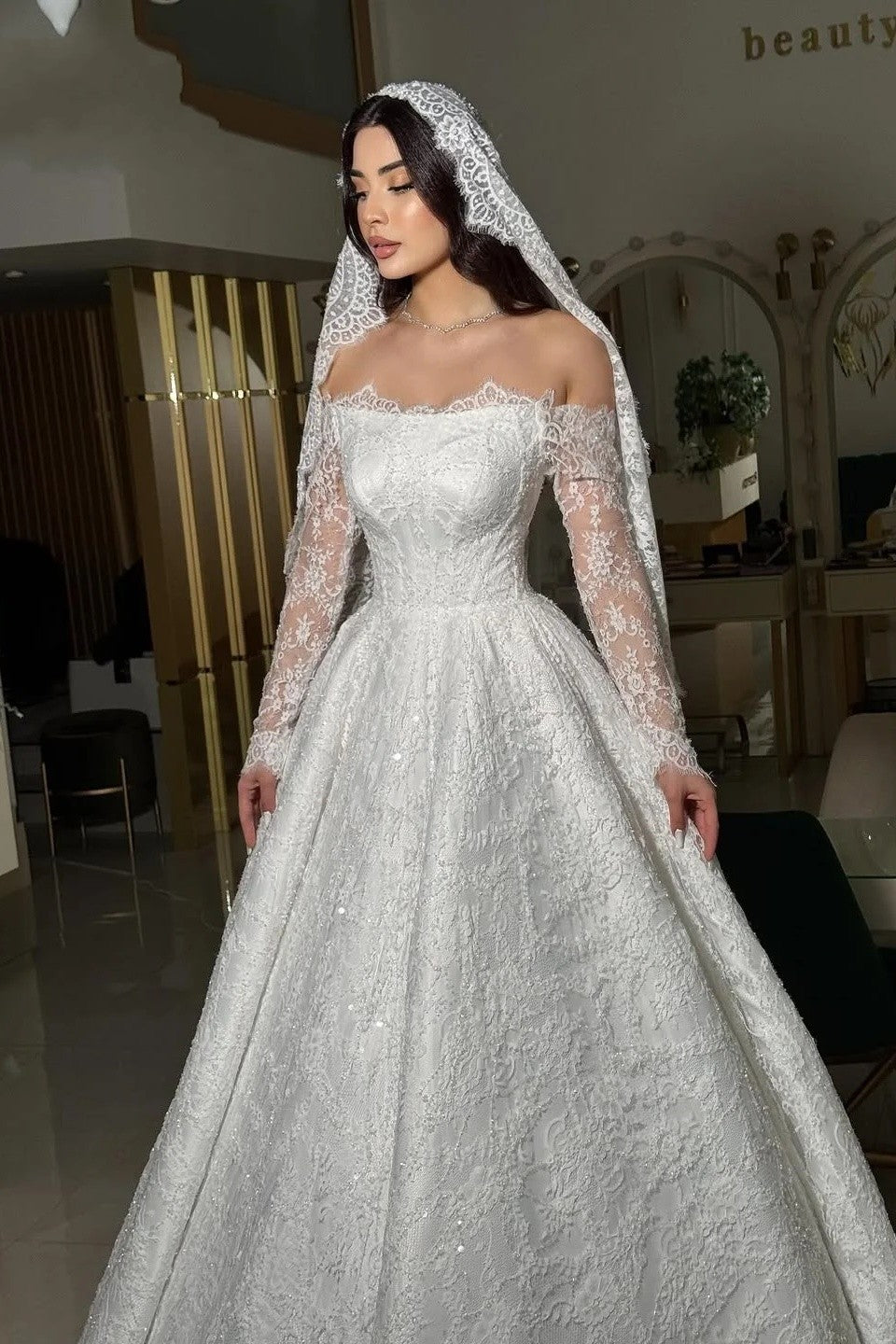 DZ9592 Exquisite Long Sleeve Wedding Dress Sparkly Off Shoulder TANYA BRIDAL DZ9592 Exquisite Long Sleeve Wedding Dress Sparkly Off Shoulder TANYA BRIDAL