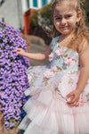 One Shoulder Floral Lace Pink Flower Girl Dress