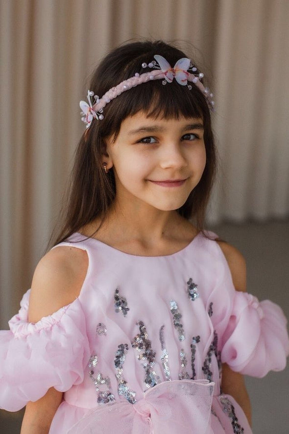 Bohemian A Line Pink Flower Girl Dress Off The Shoulder Party Gown
