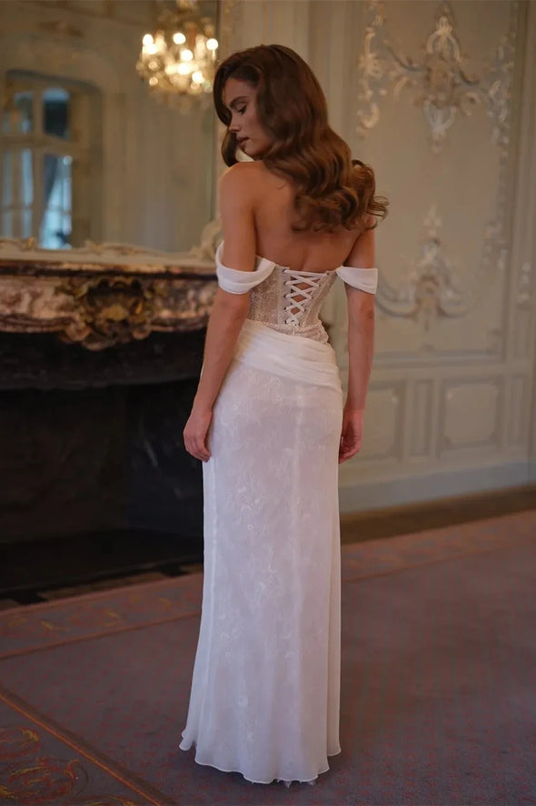 #DZ9364 Gorgeous Pleated Lace Mermaid Wedding Dress Off Shoulder