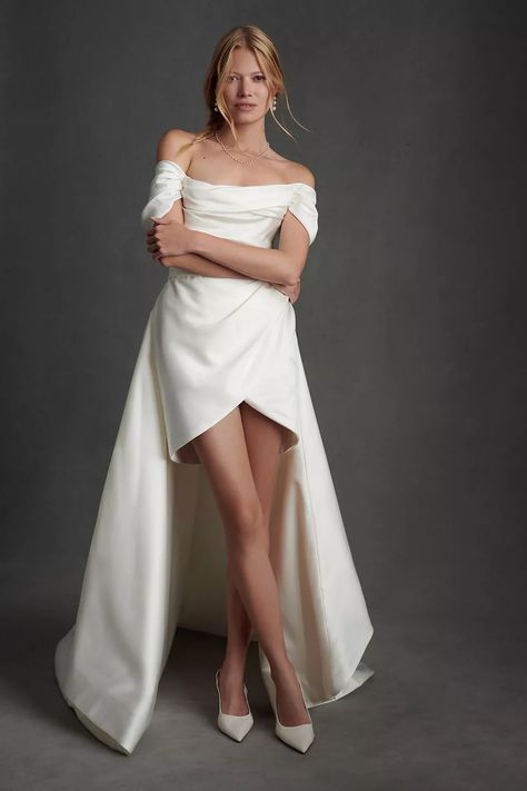 mini wedding dress with train Forever New Bridal strapless bow back train mini dress in ivory