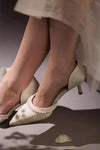 Light Champagne Rose Bride Shoes With Pearls