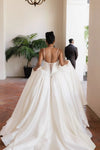 Luxury Ball Gown Long Satin Wedding Dress Lace Up Back