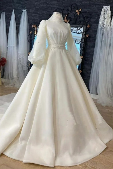 Organza Pearls Muslim Hijab Wedding Dress