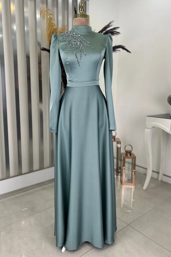 A Line Muslim Evening Dress Full Sleeves