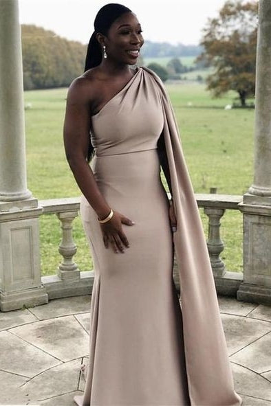 Mermaid Long Bridesmaid Dress One Sleeve Evening Gown