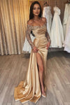 Champagne Mermaid Evening Dresses Sparkly Off Shoulder