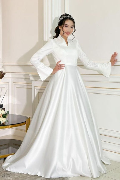 Modest Long Sleeve  Classic Traditional Wedding Dress