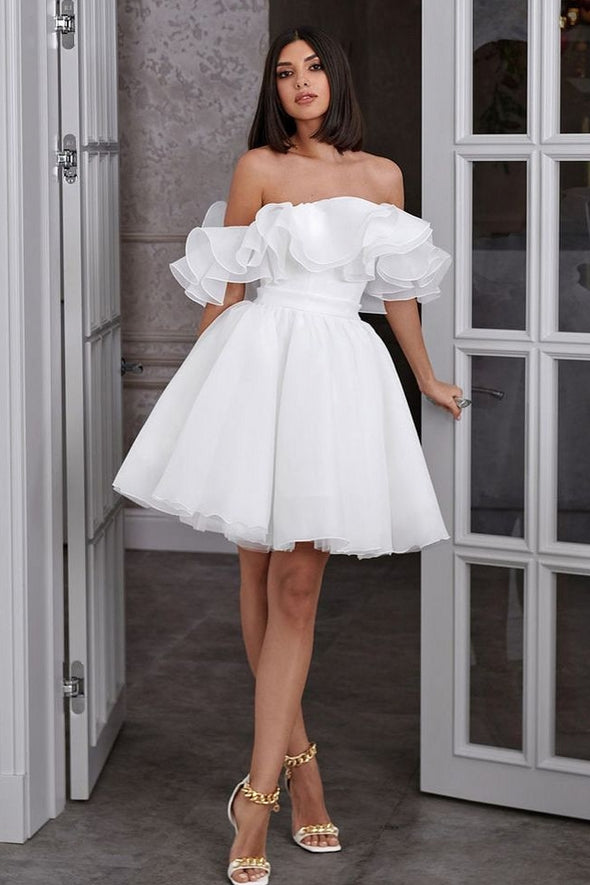 Off The Shoulder Ruffles A Line White Homecoming Dress