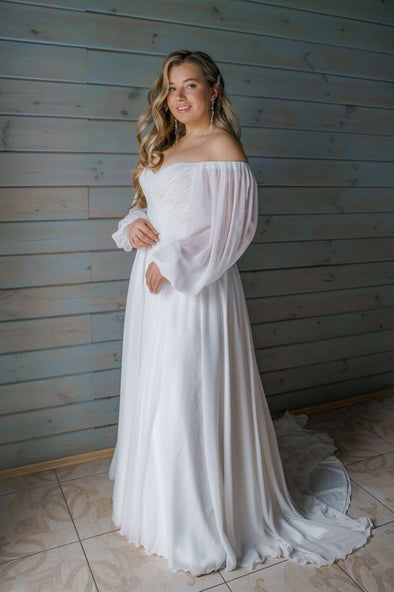 Off The Shoulder Wedding Dress With Puffy Sleeves