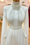 Muslim A-line Wedding Dresses Paillette Pearls High Collar