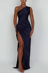 One Shoulder Side Slit Bridesmaid Dress Simple Modest Dress