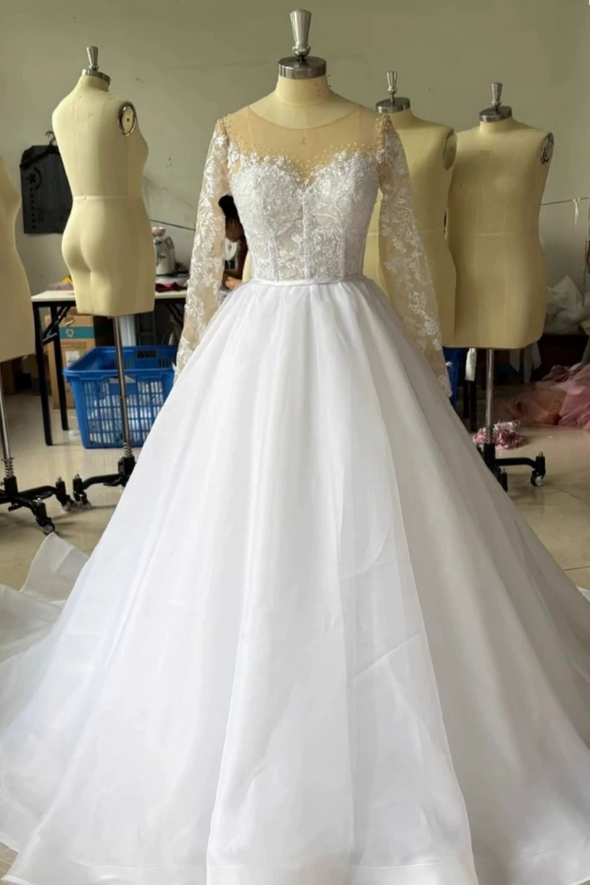#LY9204 Long Sleeves A Line Organza Simple Wedding Gown