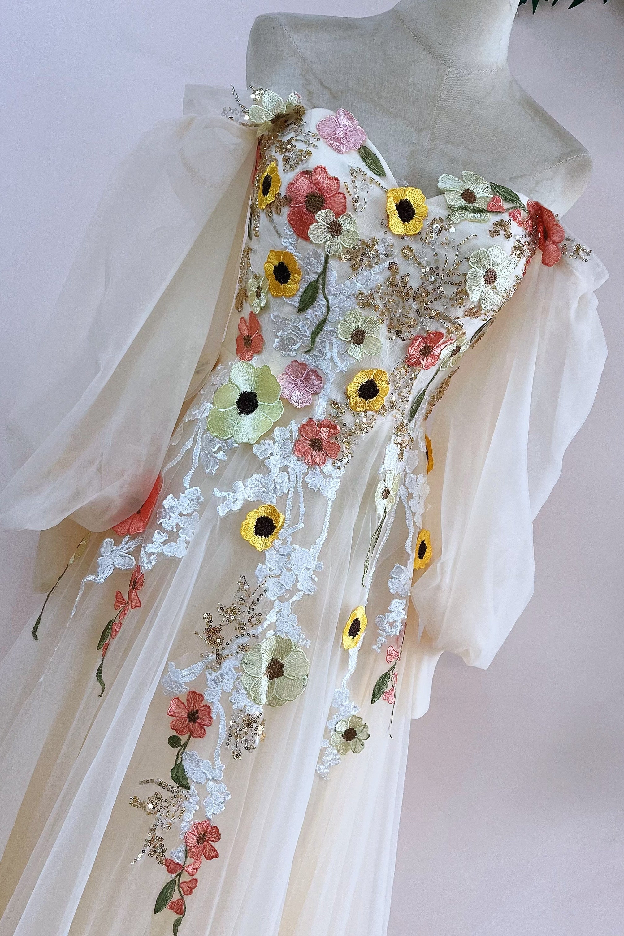 Bohemian Long Prom Dress Floral Sequins Full Sleeves TANYA BRIDAL Bohemian Long Prom Dress Floral Sequins Full Sleeves TANYA BRIDAL