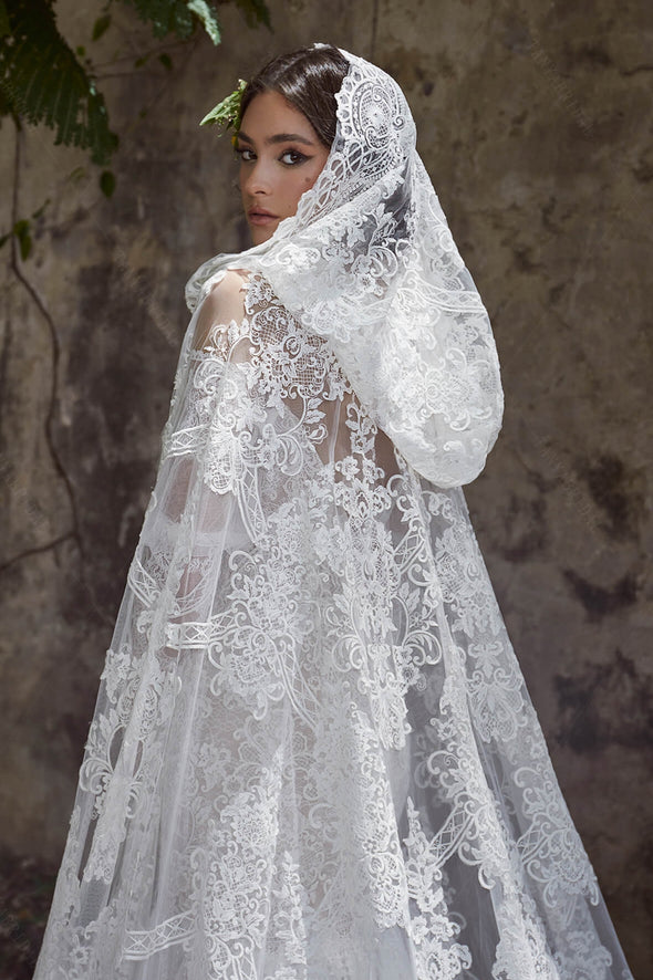 Elegant Lace Wedding Cape With Hood ZJ085