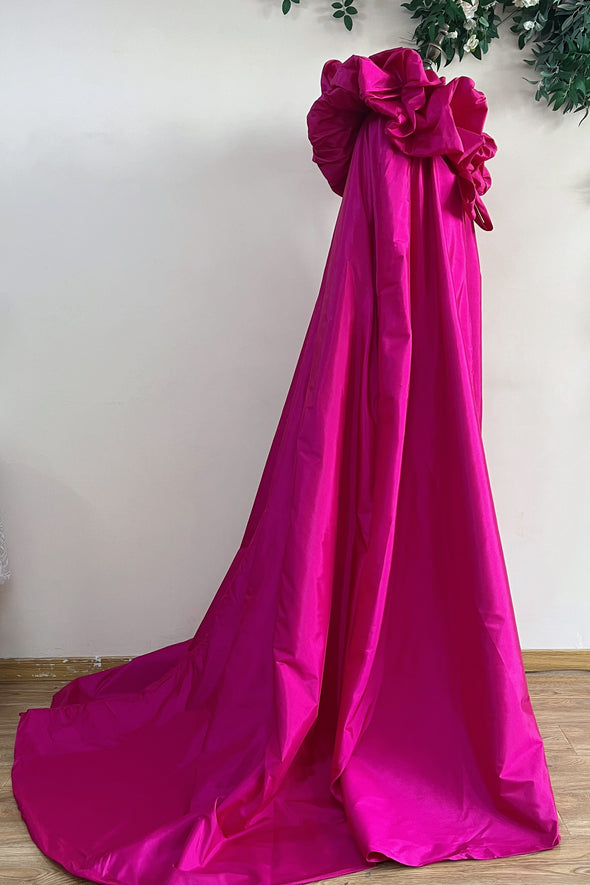 Hot Pink Fuchsia Long Taffeta Evening Cape Outfit