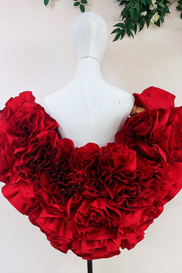 Red 3D Rose Flower Wedding Cape Luxury Bride Unique Wrap