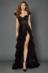 #LY9201 High Split Lace Cap Sleeves Long Evening Prom Dress