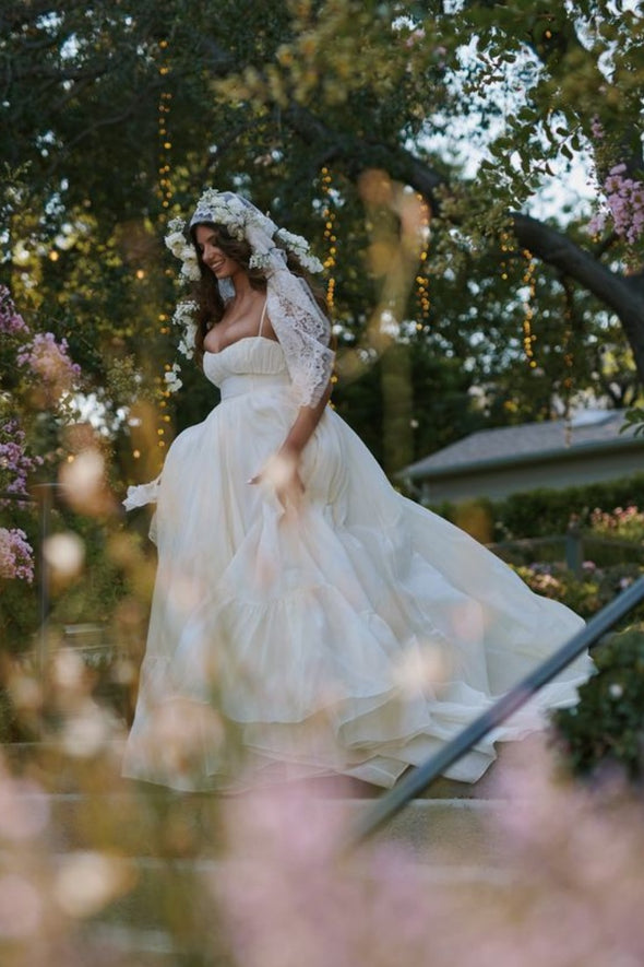 #DZ9356 Vintage Taffeta A Line Long Ruffles Wedding Dress