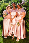V Neck Dusty Pink High Low Bridesmaid Dress