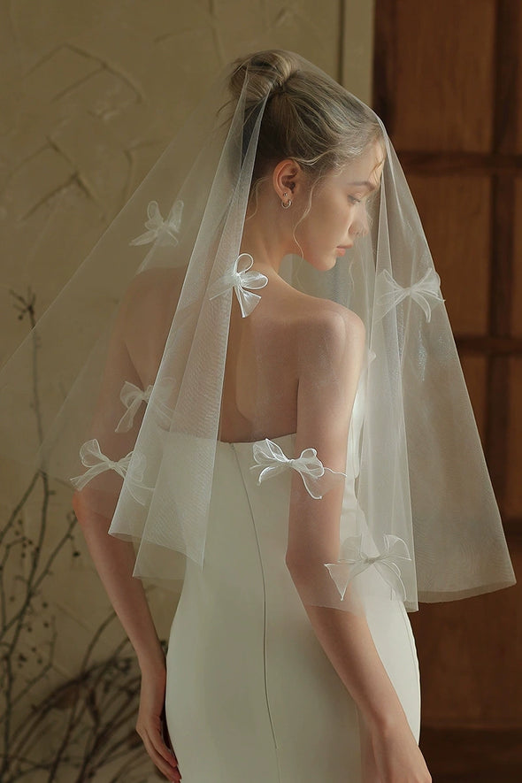 Simple Wedding Veil With Bow,No Comb