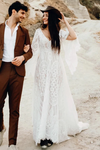 Flare Sleeve Champagne Lining Elopement Romantic Bohemian Wedding Dresses DW484