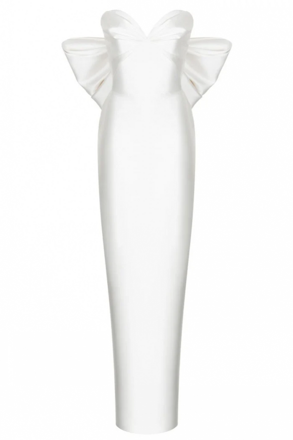 Simple Sheath Satin Wedding Dress With Big Bow Back