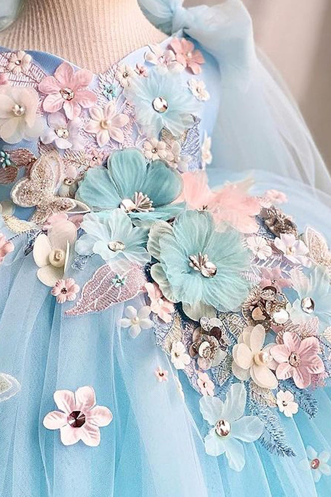 Sky Blue Pretty Flower Girl Dress With Bow TANYA BRIDAL Sky Blue Pretty Flower Girl Dress With Bow TANYA BRIDAL