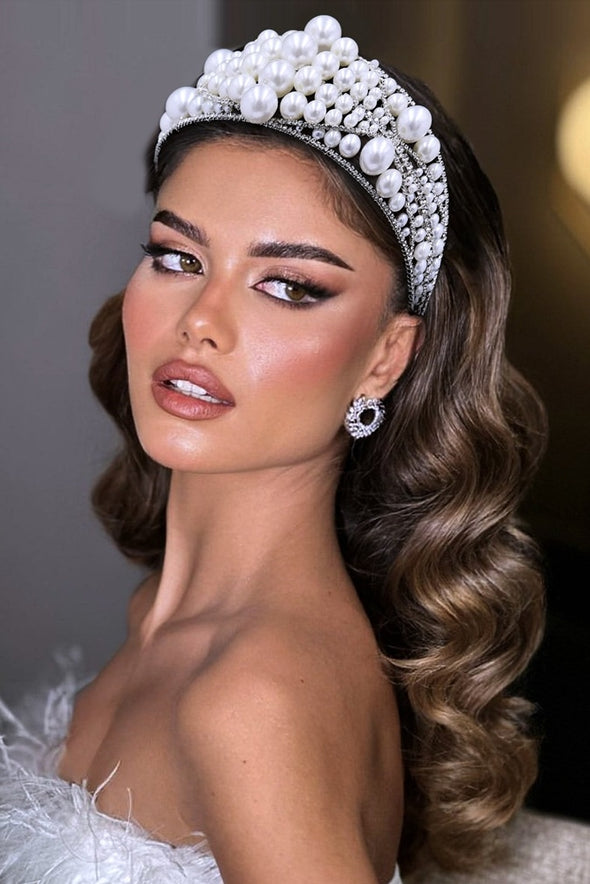 Stage Show Pearl Rhinestone Wide Edge Headband Hair Accessories
