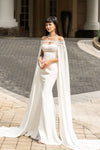 Bohemian Long Chiffon Wedding Cape Off The Shoulder With Lace Appliques