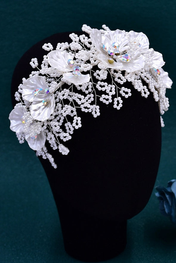 HP675  Bride Luxury Accessories White Resin Leaves Colorful Rhinestone Hair Hoop