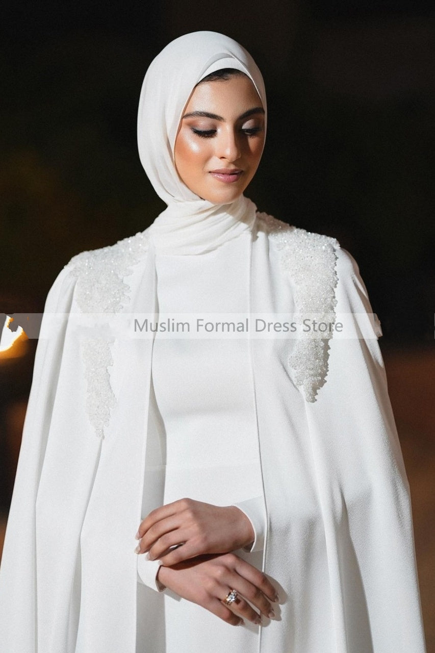 Modest Muslim White Wedding Dresses with Cape TANYA BRIDAL Modest Muslim White Wedding Dresses with Cape TANYA BRIDAL