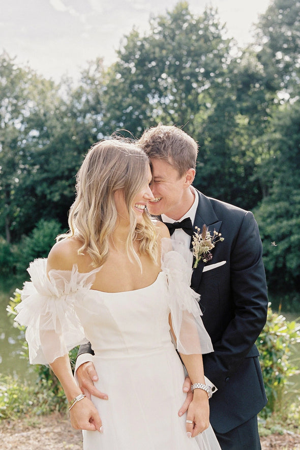 #DZ9354 A Line Wedding Dress Tiered Ruffles