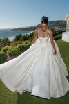 Luxury Ball Gown Long Satin Wedding Dress Lace Up Back