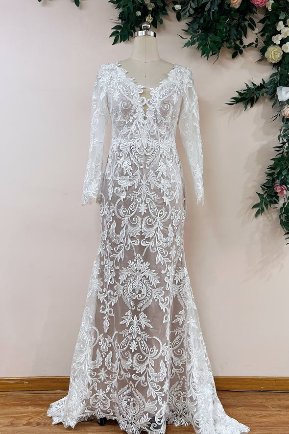 Backless Lace Long Sleeve Mermaid Wedding Dress TBW65