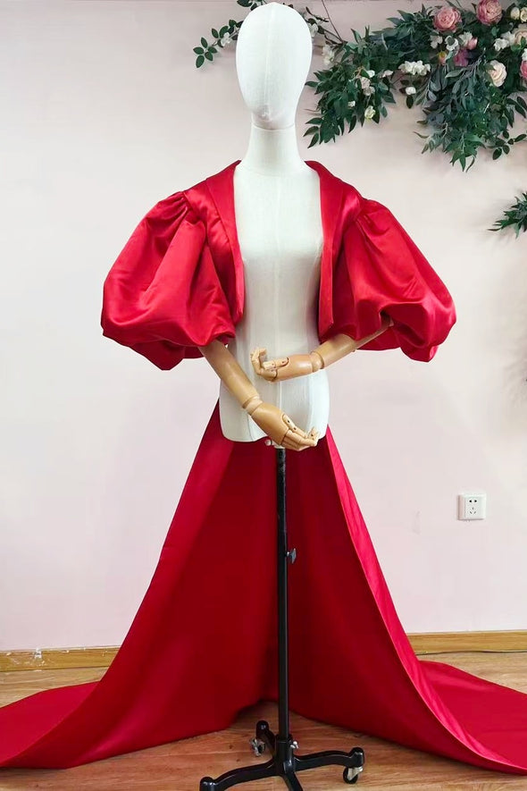 Dark Green Puff Sleeved Fashion Cape With Puffy Sleeves