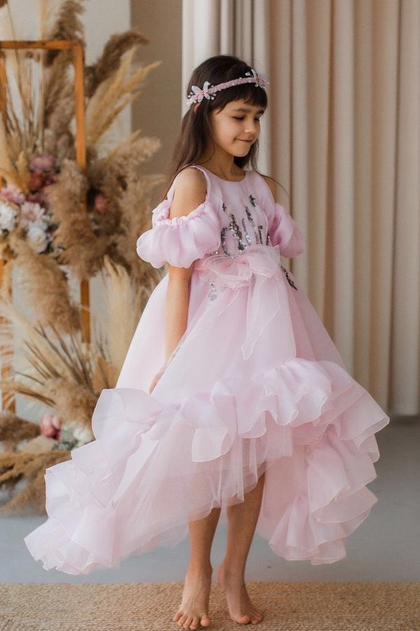 Bohemian A Line Pink Flower Girl Dress Off The Shoulder Party Gown β TANYA BRIDAL